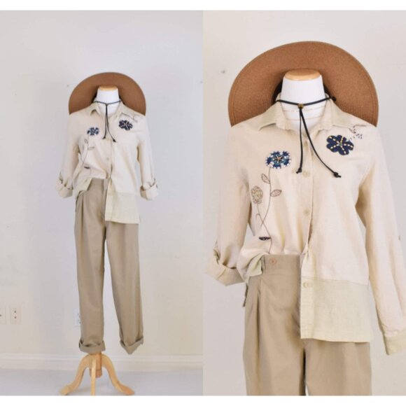 Vintage 90s Linen/Cotton Teddi Shirt | size M - Picture 1 of 8